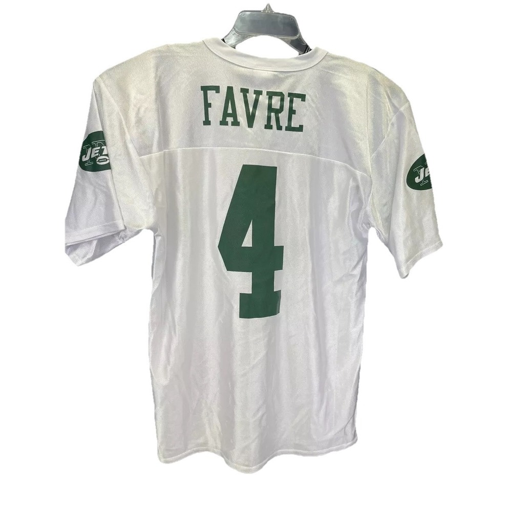 NY JETS #4 Favre White/Green Sz Medium Football Jersey (D14) NW/OTs